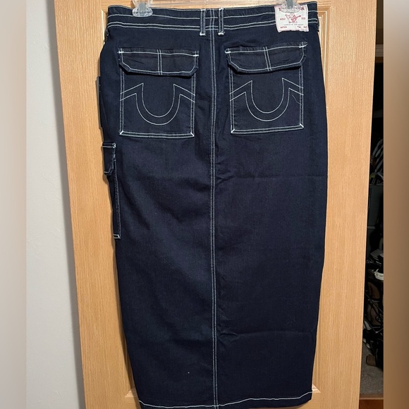True Religion Denim Cargo Midi Skirt NWT Y2K Cotton Streetwear Dark Wash - Picture 13 of 16